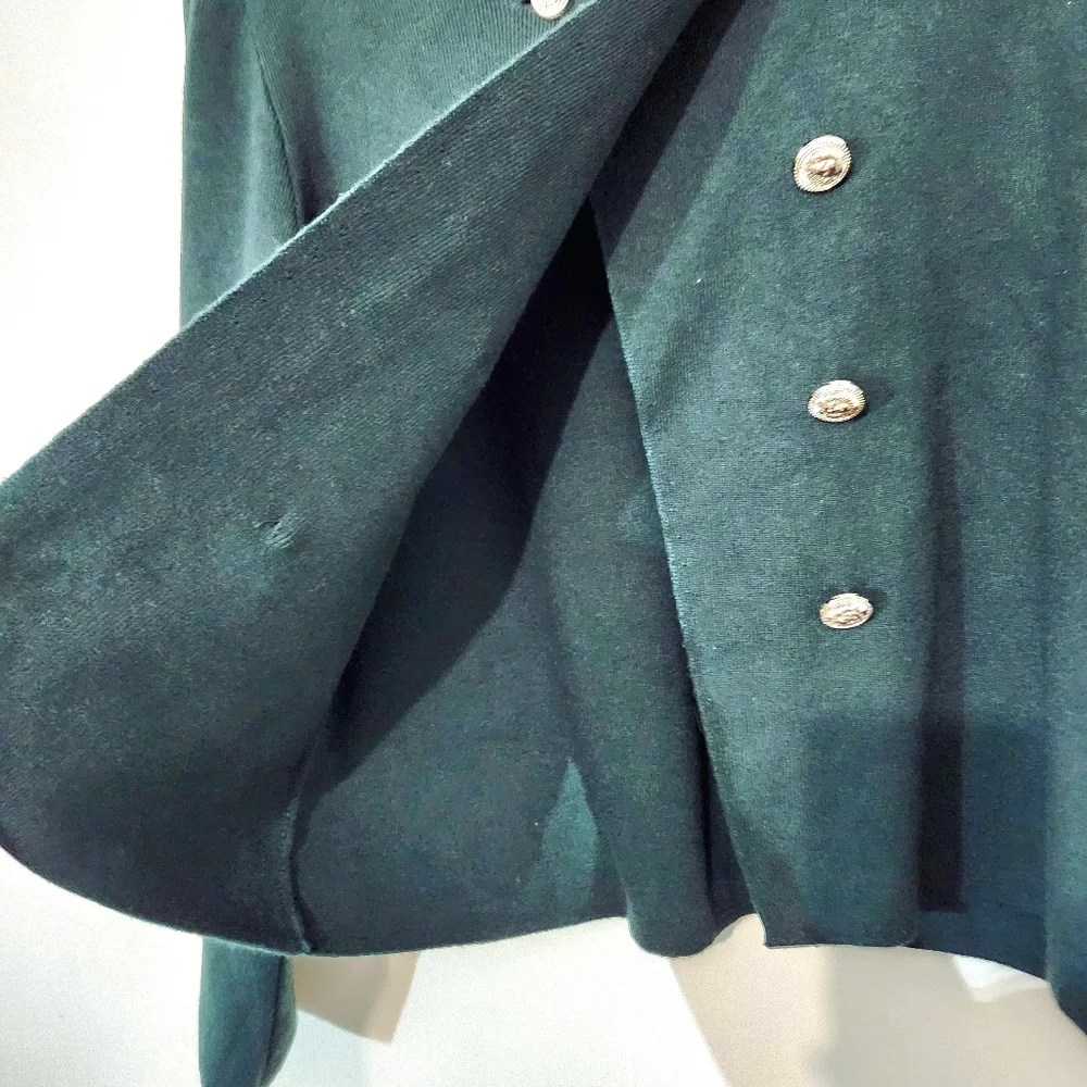 Eva & Paige Cardigan Top Small S Dark Green Gold Lion Plastic Buttons Knit Crop